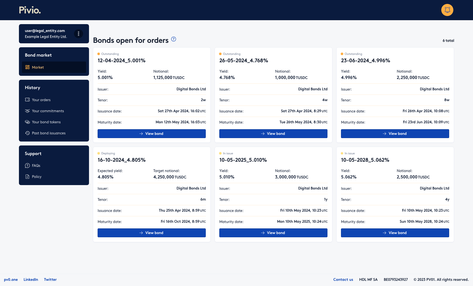 A screenshot of the Pivio platform application.